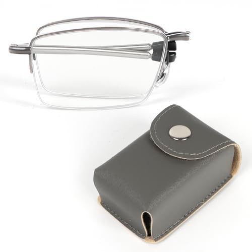 KoKoBin Occhiali da lettura pieghevoli in acciaio inox con mezza montatura Occhiali Mini lettore anti luce blu per uomini e donne (Grigio, 2, x)