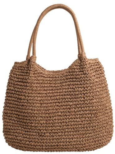 EcoGleam Bolso de paja para mujer, bolso de paja de verano, bolso de playa, bolso trenzado, bolso de cesta, bolso de rafia, bolso grande tejido