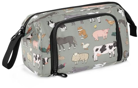 Grande trousse à crayons pour filles et garçons, cheval, vache, mouton, chèvre, fournitures scolaires, bureau, papeterie, trousse à crayons animal gris pour adultes et femmes