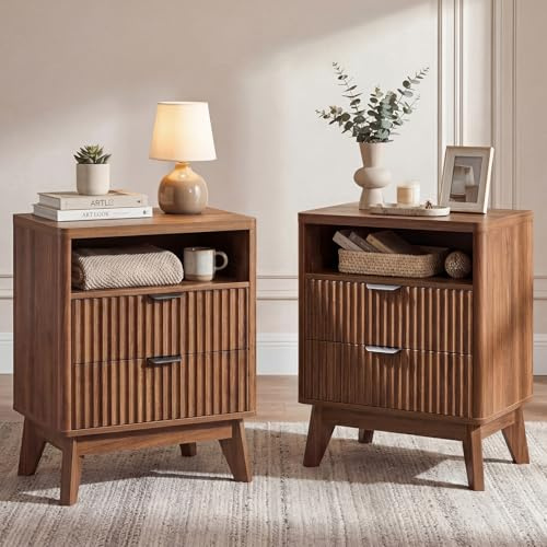LYNCOHOME Bedside Tables Set of 2,Wood Bedside Drawers with Shelf,Bed Side Table for Bedroom, Living Room,2 Pack