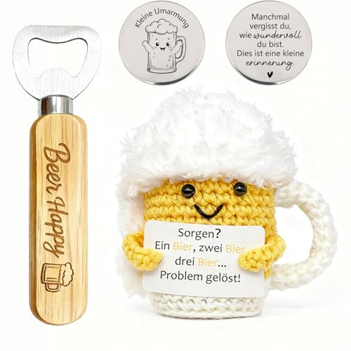 ZUMIKO 3-teiliges Gestrickte Bierbecher Emotional Support Bier Geschenkset