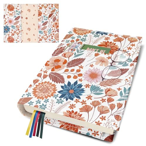 bolimoss Housse de livre à motif de feuille florale avec poche avant, protection réglable et lavable pour livres de poche, couvertures réutilisables en tissu pour femmes, enseignantes, amateurs de