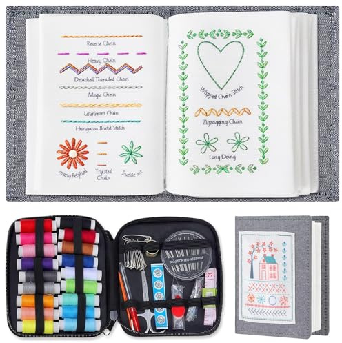 TTYSHIP® Libro di Ricamo, Libro da Ricamo Fai da Te con Set Completo di Strumenti e Istruzioni per Principianti, Amanti del Mestiere