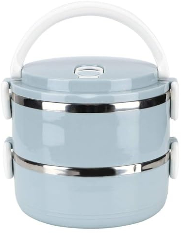 VIFERR Fiambrera aislada portátil de acero inoxidable azul con aislamiento térmico arroz Noddles Fiambrera contenedor de comida(Double layer)