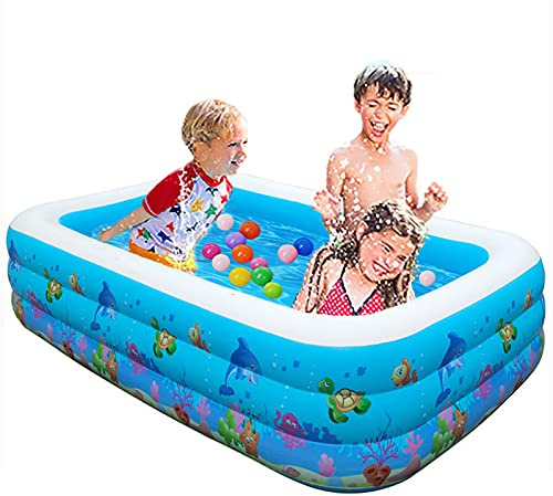 TONGQU Large Swimming Pool, 180 x 140 x 60cm Blue Rectangular Inflatable Pool for Baby, Summer Garden Water Toys for Backyard Garden Outdoor