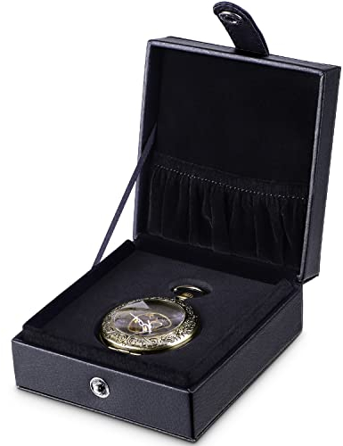 ManChDa Black Lychee Gestreiftes Leder 51mm Taschenuhr Box Geschenk für Vater/Ehemann/Freund/Display Box/Sohn Taschenuhr Taschenuhr Kettenaufbewahrung