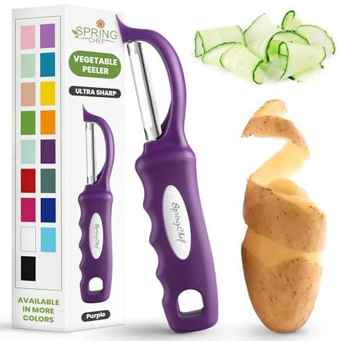 Spring Chef Professional Purple Swivel Vegetable Peeler for Kitchen, Stainless Steel Potato Peeler with Soft Grip Handle, Perfect For Veggie, Fruit, Carrot, Apple, Cucumber - Dishwasher Safe