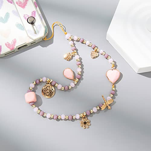 Herbests Perlen Handschlaufe für Telefon - Böhmen Bunte Anti-Verlorene Handykette, Strap, Charme Anhänger, Schlüsselband, Handy-Schmuck für Frauen, Rosa