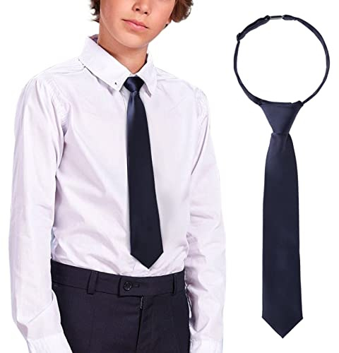 Kajeer Cravates réglables pour enfants garçons – Cravate pré-nouée avec boucle de couleur unie pour garçons et filles, bleu marine, M: Suitable for 5-12