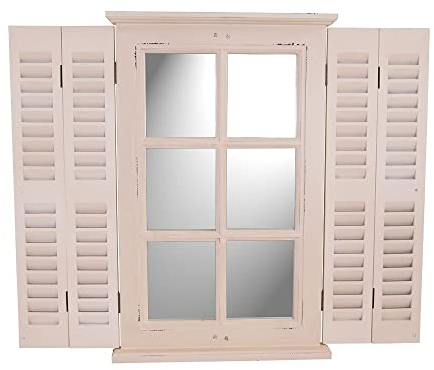 Vintage-Line Spiegel Karlum cremeweiß Wandspiegel Fensterläden Landhausstil Holz Lamellen