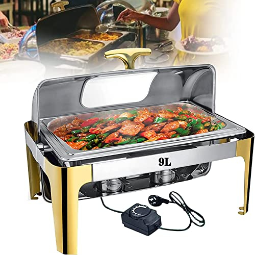 CGLYYDS Scalda Vivande Elettrico Buffet,Scaldavivande Contenitore Scalda Cibo Acciaio Inox Chafing Dish da Tavolo con Coperchio in Vetro a Vista,per Buffet Hotel Feste,A