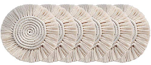 Jdeijfev 6 posavasos bohemios, posavasos de algodón, posavasos redondos de macramé, posavasos de vidrio para vasos, mesa, bar
