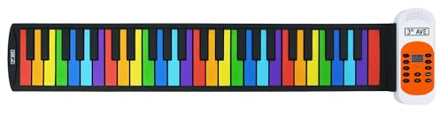3rd Avenue 49 Key Rainbow Soft Touch Roll Up Piano Keyboard for Beginners with Built-In Speaker