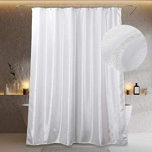 Popkozzi Silver white Shower Curtain: Glitter Sparkle Bling Shiny Metallic Shimmer Shower Curtain for Bathroom - Anti Mould Water Repellent Washable Shower Curtain for Wet Room - 183 x 183cm Drop