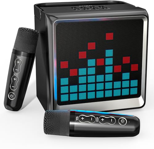 Máquina de Karaoke, máquina de Karaoke portátil con micrófonos inalámbricos para Adultos y niños, Altavoz de Karaoke Bluetooth con Sistema PA, Luces LED, Fiesta en casa/KTV, al Aire Libre, Viajes
