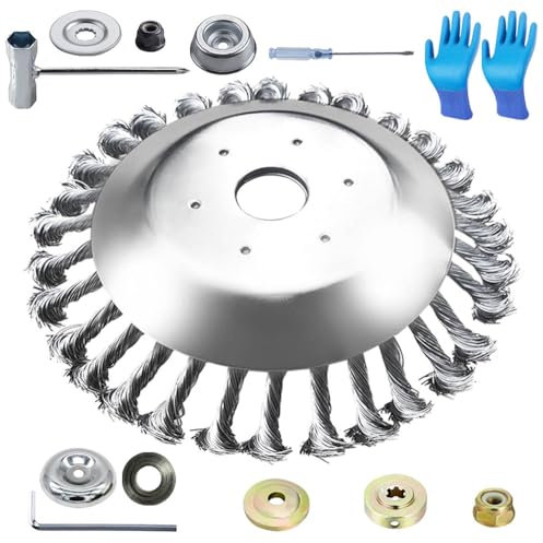 Profi Unkrautbürste Freischneider, Stahlbürste Rasenmäher, Unkrautbürste für Rasentrimmer, Wildkrautbürste für Motorsense, Drahtbürste für Freischneider mit 20-25,4mm Konverter