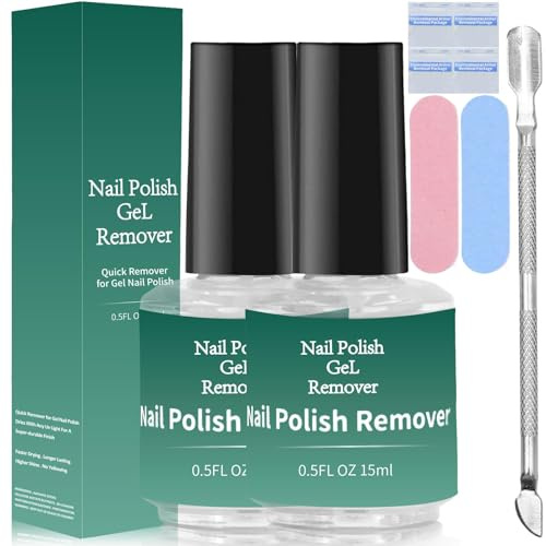 Snarflun Solvente per Smalto 2pcs Magic Nail Polish Remover 15ml con Spingi Cuticole e lima per Unghie,Gel Remover Semipermanente Unghie, Rapidamente lo Smalto in 3-5 Minuti Non fa Male alle Unghie