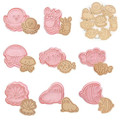 Honicemar Set di Formine per Biscotti a Forma di Animali 3D Tagliabiscotti Plastica Stampi, a Forma di Animali Dell’oceano 8 Pezzi Formine Biscotti per Decorare Biscotto Dolci Torta