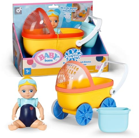 BABY Born Splish Splash Bade-Spielzeug-Set mit Emma im Kinderwagen - Saugnäpfe zum Befestigen - Inkl. Zubehör - Funktioniert ohne Batterien - Geeignet für Kinder ab 1 Jahr