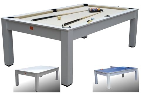 NG BILIARDI - Biliardo Giunone 226 cm - Tavolo da Pranzo/Ping Pong, Panno color Panna, Completo di Accessori e Facile Montaggio