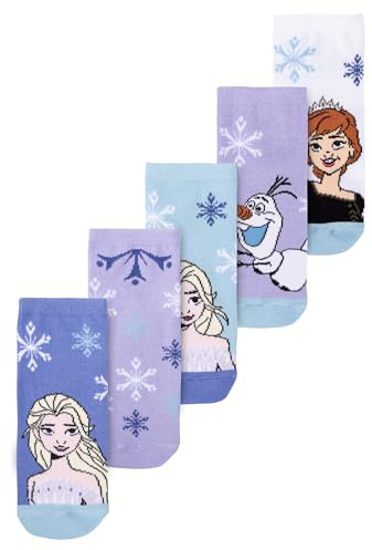 Disney - Calze da ginnastica La Regina del Ghiaccio per ragazze – Frozen Sneaker per bambini, calzini viola/bianco (confezione da 5), viola/bianco, 31-34