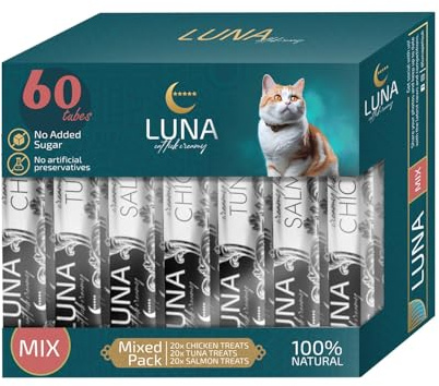 LUNA Premium Lickable Cat Treats - 100% Natural Creamy Kitten Treats for Kitty, Adult Senior Cats - Healthy Treat Snacks No Fillers, Preservatives - Chicken Tuna Salmon Variety Pack