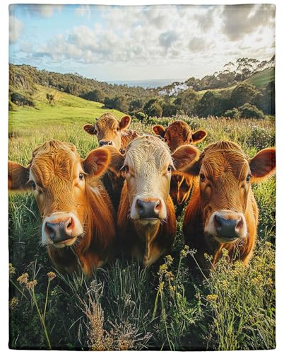 Rstick 60x80 Cow Herd Blanket - Soft Cozy Fleece Throw, Pasture Scene Design for Couch, Bed & Sofa