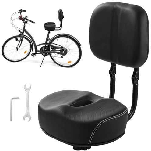 yeesport Bike Seat with Adjustable Backrest, Oversized Bicycle Saddle Replacement, Comfortable Wide Seat, PU Leather Soft Cushion for Mountain Bike, Tricycle, Commuter or Electric Bike