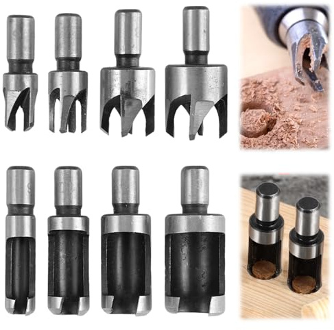 8 Pièces Jeu de Forets à Bois, 6/10/13/16 mm Meche a Bouchonner en Acier Au Carbone Foret à Tenon pour La Fabrication de Chevilles en Bois, Tenons, Chevilles, Bouchons, Outils pour Le Travail du Bois