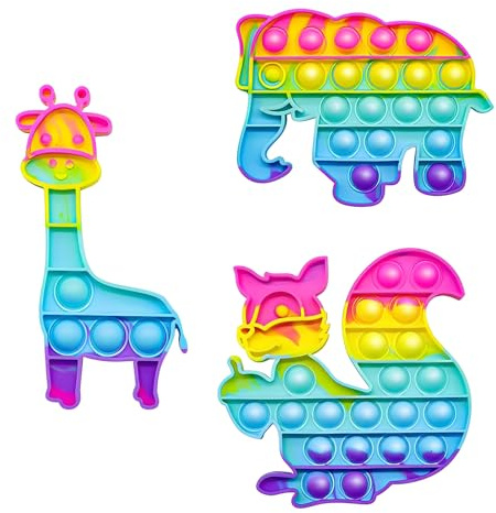 3Pcs Fidget Popper, Rainbow Push Fun Fidget Toys, Sensory Bubble, Fidget Toys for Learning Relaxation Autism & Special Needs Anxiety Stress Reliever Gift