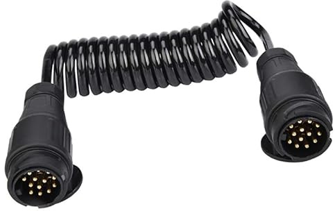 Frogetu Cable Remolque 13 Pines 3M Espiral, Adaptador Remolque 13 Pines Macho a Macho, Conector Remolque 13 Pines Extensible para Remolque Coche Caravana Autocaravana camión Tractor