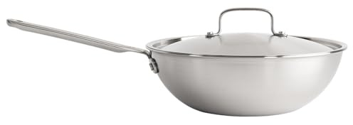 Gastrotools Wok padella 26 cm con coperchio – acciaio inox 5-ply, senza rivestimento, senza PFAS, wok profondo con bordo alto, compatibile con induzione, gas e piani in vetroceramica.