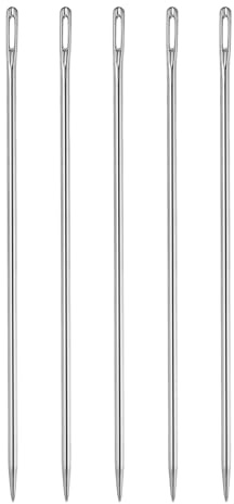 QUARKZMAN 5 Pz Aghi Per Tappezzeria Diametro 3mm 150mm (5.91) Extra Lunghi Con Cruna Grande Per Cucire A Dritto In Acciaio Inossidabile Per Pelle Arazzo Ricamo Trapuntatura Fettuccia