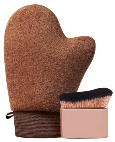 2 en 1 Gant Applicateur Autobronzant Gants et Visage,Tanning Mitt Gant Autobronzants pour Autobronzants Gelule, Appliquer, Huile Bronzante, Creme (Brun）