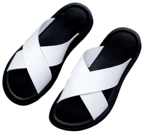 Gyios Men‘s Summer Slippers Leather Men's Slippers, Lightweight Flat For Hotels And Beaches -white-45
