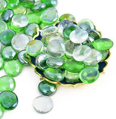 HAIOPS Flat Glass Marbles Flat Beads for Vase Fillers Green Color Gems