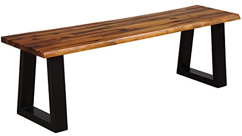 Giantex Wooden Dining Bench Seating Chair Rustic Indoor &Outdoor Furniture (Rustic Brown&Black)