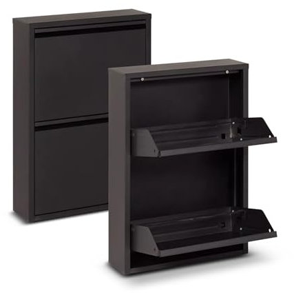 Armoire à chaussures en métal avec 2 portes de WDMT™, Casiers à chaussures | 70 x 15 x 50 cm | Armoire à chaussures moderne pour ranger votre collection de chaussures avec style noir mat