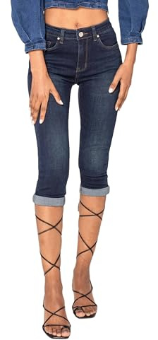 Nina Carter P132 Dam Capri Skinny Fit Jeans HIGH Waist Jeans Used-Look Tvättningseffekt, Mörkblå (P132-2), XL