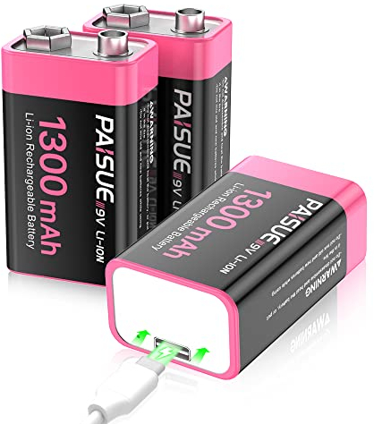 9V Akku Block Wiederaufladbare, 1300mAh Langlebige Lithium Batterien mit USB-C-Schnellladekabel ideal für Fernsteuerung, Rauchmelder, Multimeter, Mikrofon (3er-Pack)