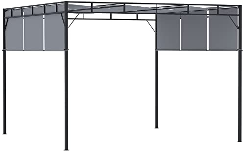Outsunny Gazebo da Esterno Pergola da Giardino 3x3 m in Acciaio con Tettuccio Scorrevole e 8 Picchetti Inclusi, Grigio Scuro