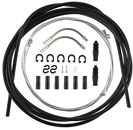 Universal Bremszug Set für Fahrrad mit 2 V Bremskrümmer(90 Grad), 2,5 m Fahrrad Bremszughülle Schwarz + 1,1 m Fahrrad Innenzug Vorne + 1,7 m Bremsseil Hinten, Fahrrad Bowdenzug für MTB Rennrad