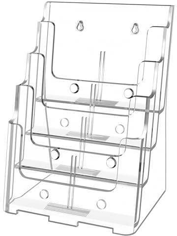 FUCDTEFC Acrylic Brochure Holder 8.5x11 & 4 x9 Inches, Clear 4 Tier Magazine Holder Brochure Display Stand w Removable Divider, Literature Pamphlet Flyer Holder for Wall Mount or Countertop