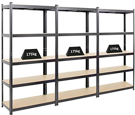 PROREGAL Mega Deal 3X Schwerlastregal Ragnar 180x90x40 cm mit Fachlast 175kg Schwarz Garagenregal Kellerregal Werkstattregal Lagerregal Steckregal