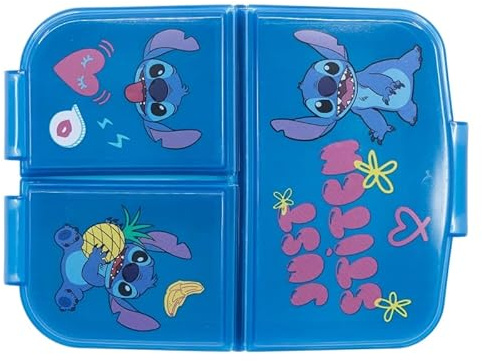 Porte-collation scolaire avec 3 compartiments porte-goûter en plastique pour enfants, boîte à déjeuner, sans BPA pour Stitch