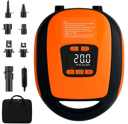 Elektrische SUP Pumpe,20PSI Hochdruck SUP Luftpumpe Schlauchboot Elektrische Paddle Board Pumpe,12V DC,Auto-Off, Geeignet für Stand Up Paddle Boards, Boote, Kajak, Kitesurf