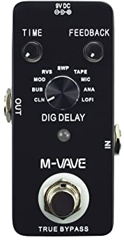 Karlak Pedal de retardo de guitarra, pedal de efecto de guitarra digital DIG DELAY con 9 efectos de retardo, carcasa de metal completa de derivación real