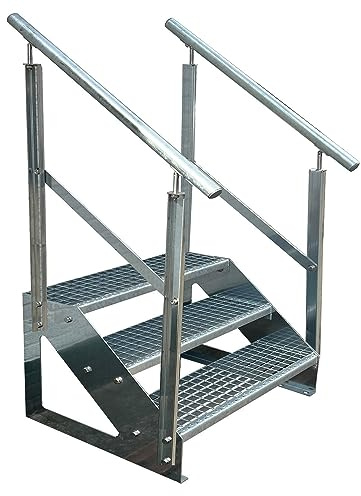 Kaminbau Mierzwa Premium trappa fristående, 3 trappsteg dubbelsidigt räcke (bredd 1 000 mm) (höjd 57 cm), väderbeständigt rutnät, trädgårdstrappa