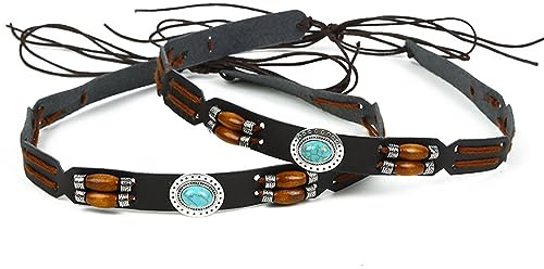 TOPXIAOBAO Lot de 2 bandeaux de chapeau de cowboy faits à la main en cuir ethnique western feutre de paille pour chapeau Panama Noir, Noir , no