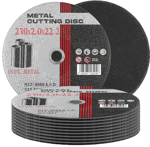 10x Disco de Corte Metal 230 mm x 22,2 x 2,0 mm Acero Metálico INOX Hierro Chapa Discos Amoladora Angular Herramientas Eléctricas